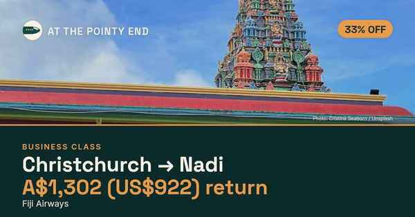 Business return to Nadi from US$922, about 33% off. Checked against live availability.