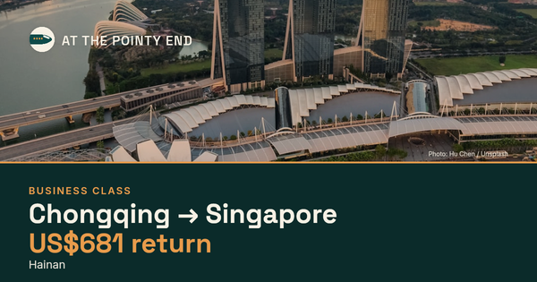 Business return to Singapore from US$681, well below typical. Checked against live availability.