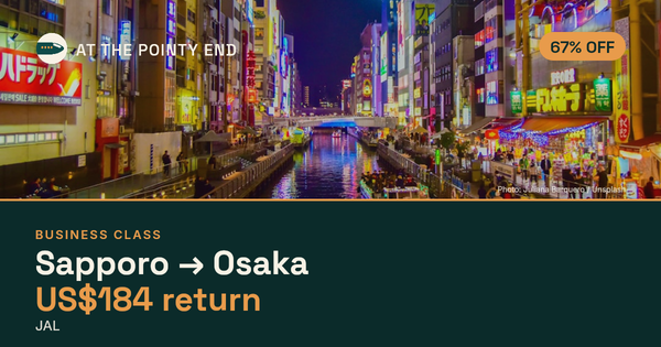 Business return to Osaka from US$184, about 67% off. Checked against live availability.