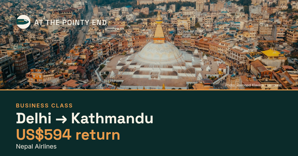 Business return to Kathmandu from US$594, well below typical. Checked against live availability.