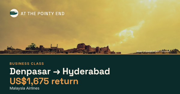Business return to Hyderabad from US$1,675, well below typical. Checked against live availability.