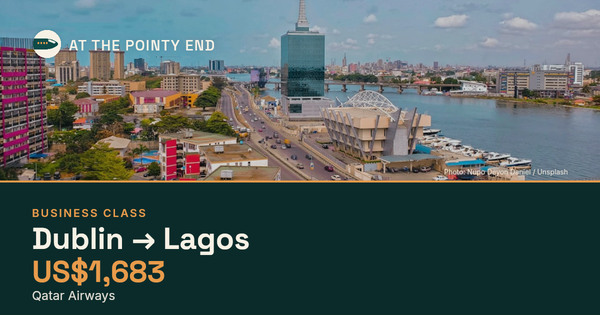 Business multi-city to Lagos from US$1,683. Checked against live availability.