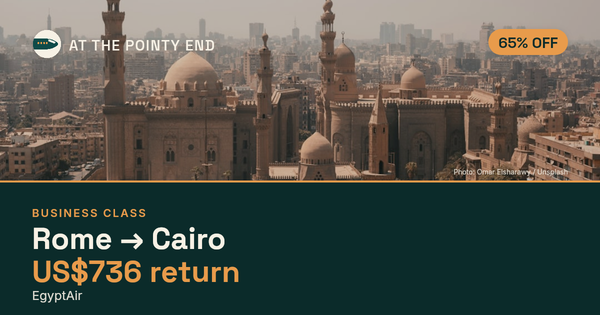 Business return to Cairo from US$736, about 65% off. Checked against live availability.
