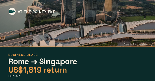 Business return to Singapore from US$1,819. Checked against live availability.