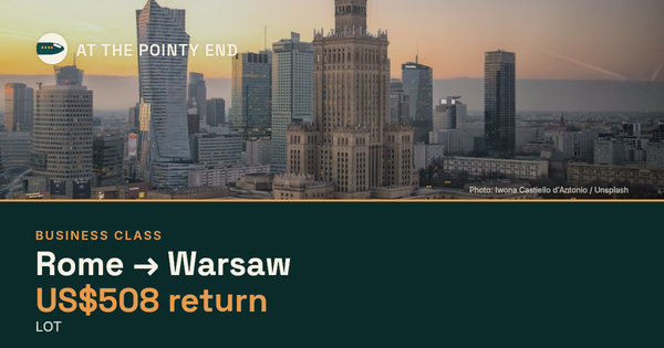 Business return to Warsaw from US$508, well below typical. Checked against live availability.