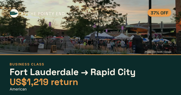 Business return to Rapid City from US$1,219, about 37% off. Checked against live availability.