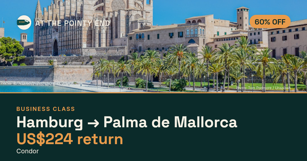 Business return to Palma de Mallorca from US$224, about 60% off. Checked against live availability.