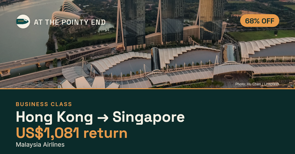 Business return to Singapore from US$1,081, about 68% off. Checked against live availability.