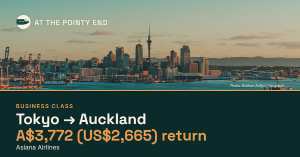 Business return to Auckland from US$2,665, well below typical. Checked against live availability.