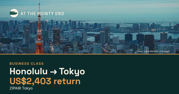 Business return to Tokyo from US$2,403, well below typical. Checked against live availability.