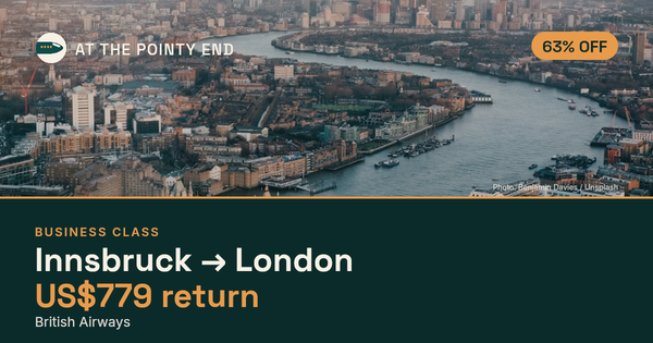 Business return to London from US$779, about 63% off. Checked against live availability.