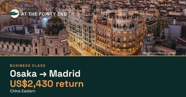 Business return to Madrid from US$2,430, well below typical. Checked against live availability.