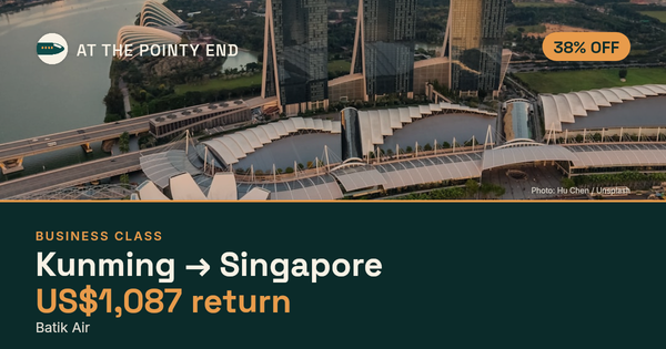 Business return to Singapore from US$1,087, about 38% off. Checked against live availability.
