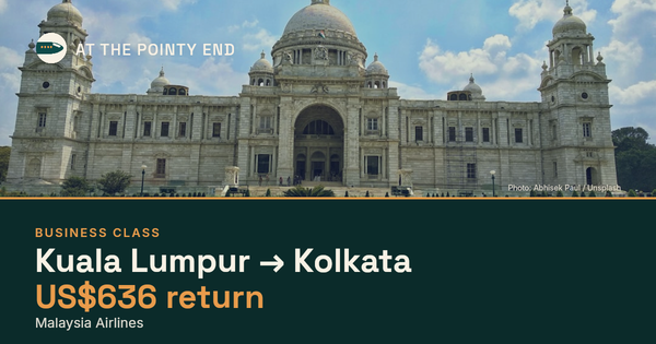 Business return to Kolkata from US$636, well below typical. Checked against live availability.