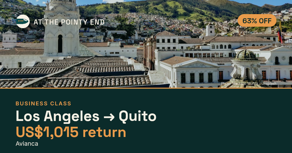 Business return to Quito from US$1,015, about 63% off. Checked against live availability.