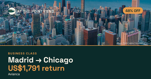 Business return to Chicago from US$1,791, about 48% off. Checked against live availability.