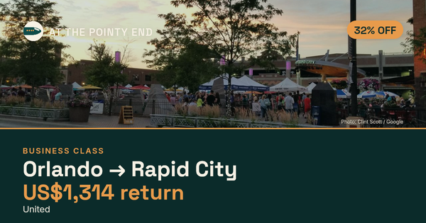 Business return to Rapid City from US$1,314, about 32% off. Checked against live availability.