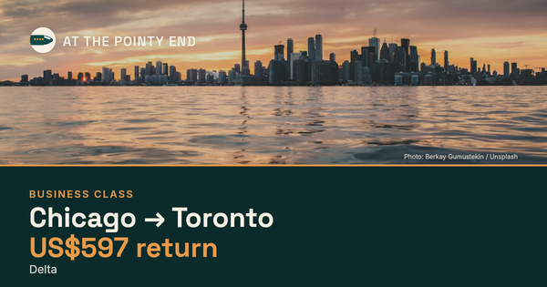 Business return to Toronto from US$597, well below typical. Checked against live availability.