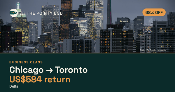 Business return to Toronto from US$584, about 68% off. Checked against live availability.