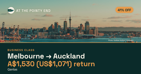 Business return to Auckland from US$1,071, about 41% off. Checked against live availability.