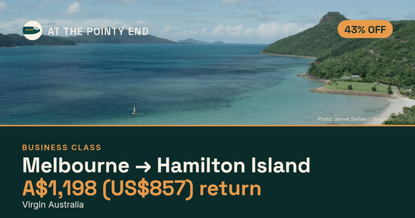 Business return to Hamilton Island from US$857, about 43% off. Checked against live availability.