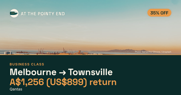 Business return to Townsville from US$899, about 35% off. Checked against live availability.
