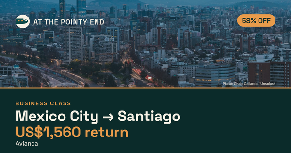 Business return to Santiago from US$1,560, about 58% off. Checked against live availability.