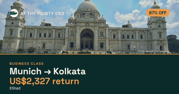 Business return to Kolkata from US$2,327, well below typical. Checked against live availability.
