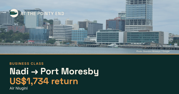 Business return to Port Moresby from US$1,734, well below typical. Checked against live availability.
