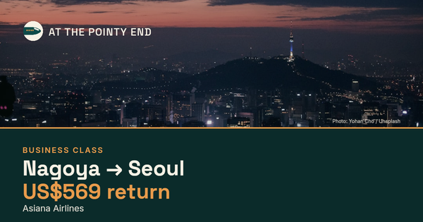 Business return to Seoul from US$569, well below typical. Checked against live availability.