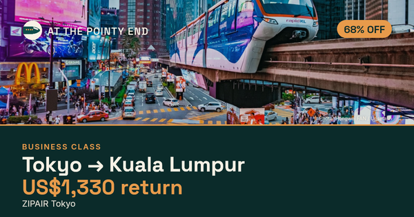 Business return to Kuala Lumpur from US$1,330, about 68% off. Checked against live availability.