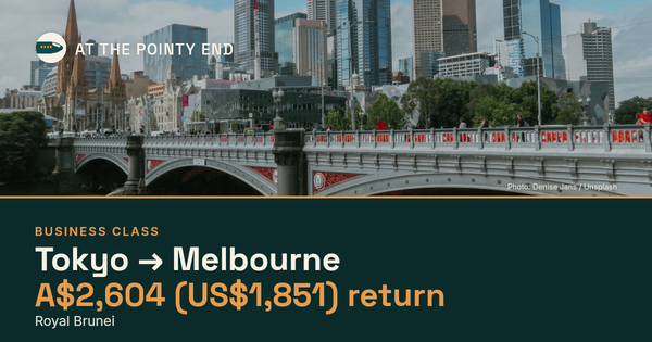 Business return to Melbourne from US$1,851, well below typical. Checked against live availability.
