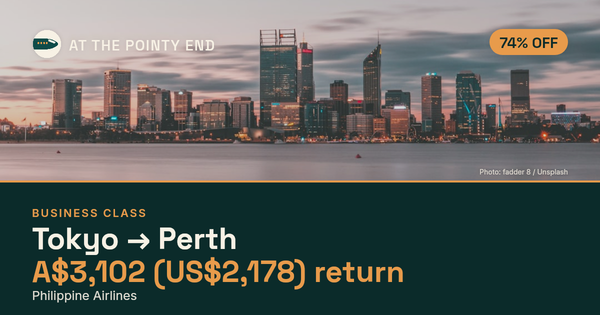 Business return to Perth from US$2,178, well below typical. Checked against live availability.