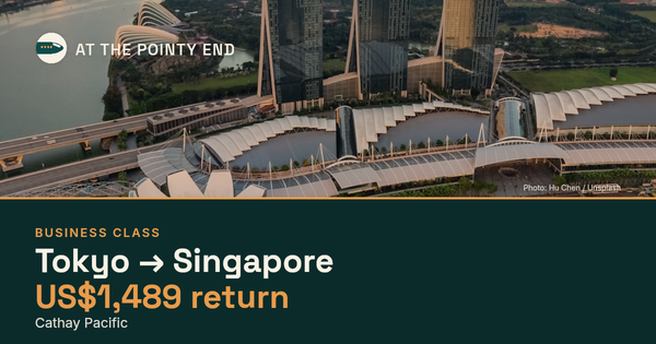 Business return to Singapore from US$1,489, well below typical. Checked against live availability.