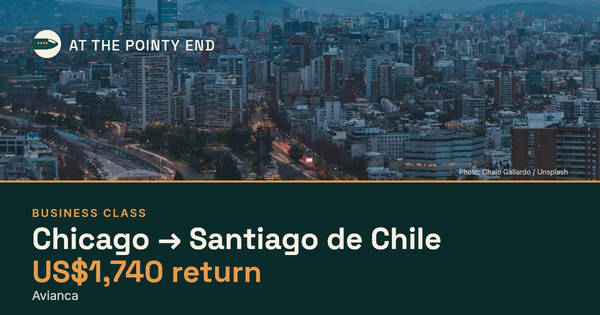 Business return to Santiago de Chile from US$1,740, well below typical. Checked against live availability.
