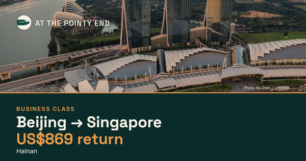 Business return to Singapore from US$869, well below typical. Checked against live availability.