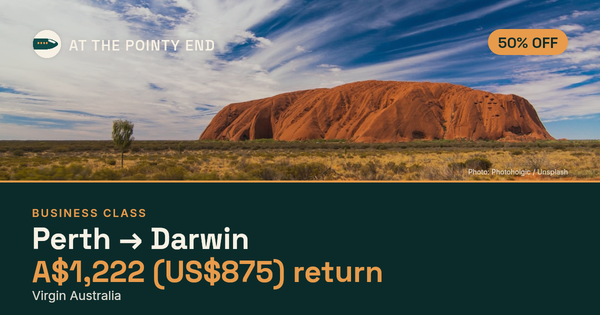 Business return to Darwin from US$875, about 50% off. Checked against live availability.