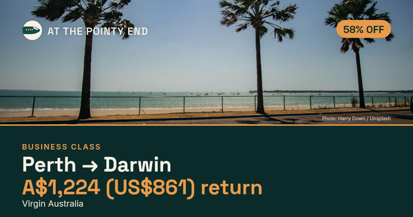 Business return to Darwin from US$861, about 58% off. Checked against live availability.