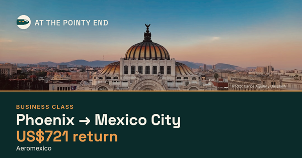 Business return to Mexico City from US$721, well below typical. Checked against live availability.