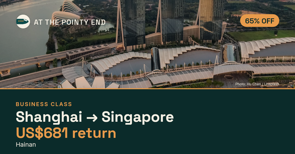 Business return to Singapore from US$681, about 65% off. Checked against live availability.