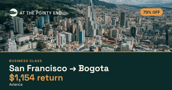 Business return to Bogota from US$1,154, well below typical. Checked against live availability.