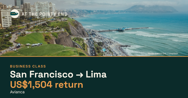 Business return to Lima from US$1,504, well below typical. Checked against live availability.