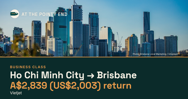 Business return to Brisbane from US$2,003, well below typical. Checked against live availability.