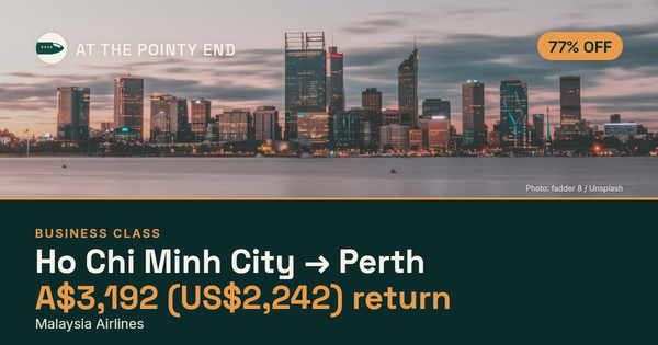 Business return to Perth from US$2,242, well below typical. Checked against live availability.