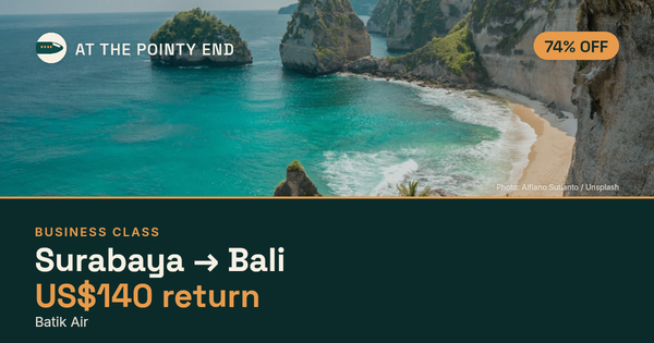 Business return to Bali from US$140, well below typical. Checked against live availability.