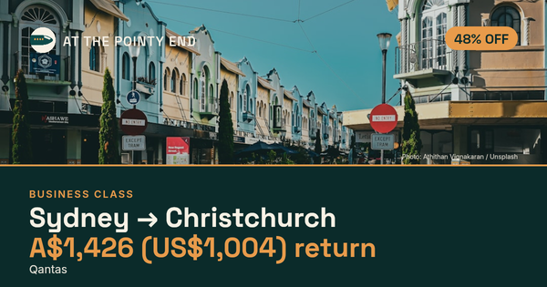Business return to Christchurch from US$1,004, about 48% off. Checked against live availability.