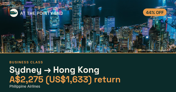 Business return to Hong Kong from US$1,633, about 44% off. Checked against live availability.
