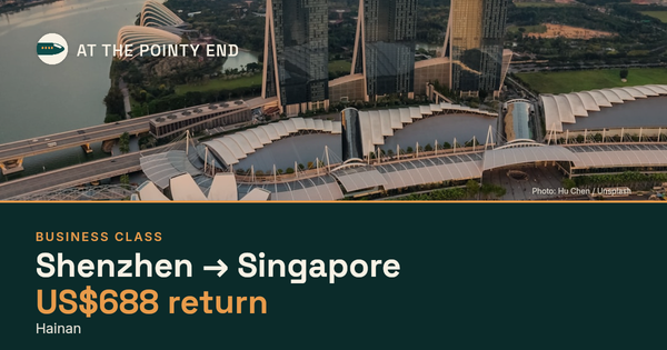 Business return to Singapore from US$688, well below typical. Checked against live availability.