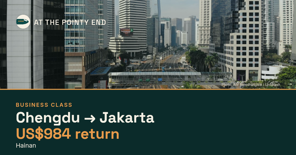 Business return to Jakarta from US$984, well below typical. Checked against live availability.