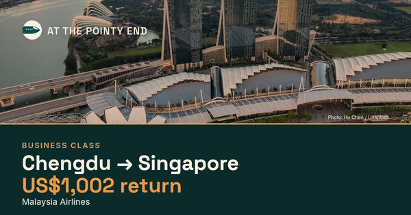 Business return to Singapore from US$1,002, well below typical. Checked against live availability.